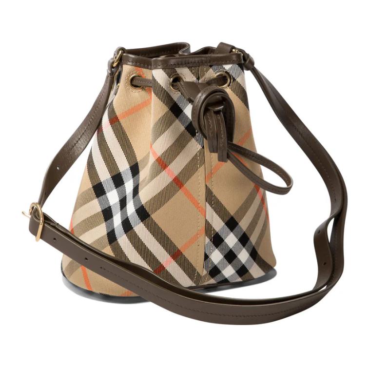 Burberry Checked Drawstring Bucket Bag Sand Women Bags Tan 8093804