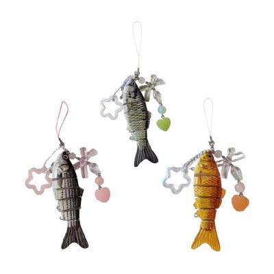 Multipurpose Fish Shaped Keyring With Detachable Star Bead and Silky Tassels For Personalization Craft Supplies