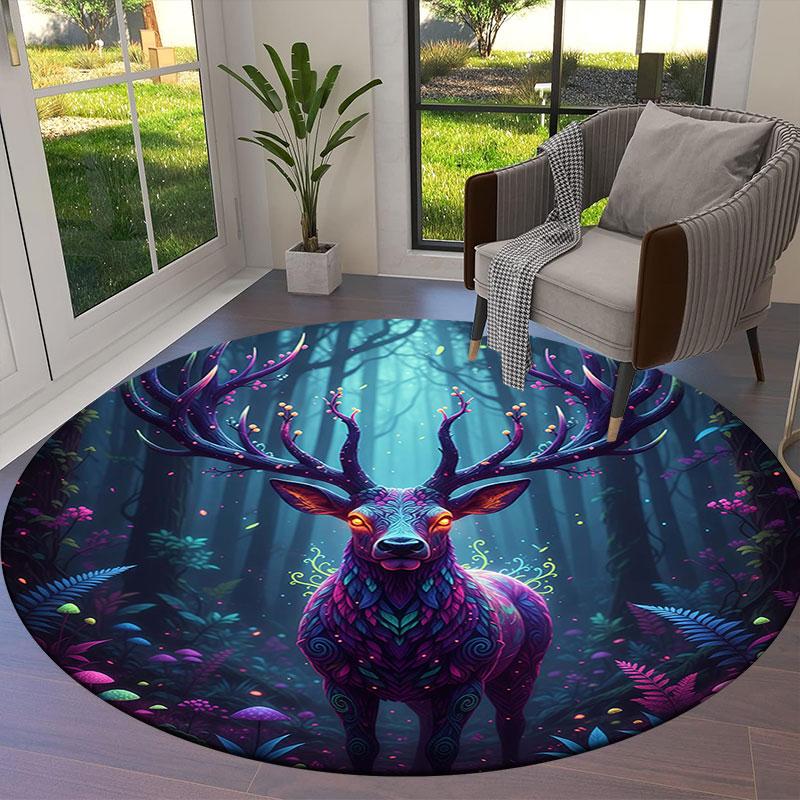 AnimalsElves Round Area Rug,Carpet Rug for Living Room Bedroom Sofa Playroom Decor,Non Slip Floor Mat