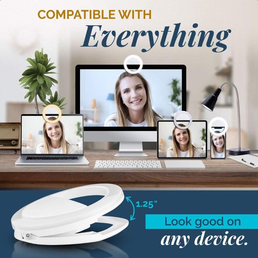 GearLight Selfie Ring Light for Computer or Phone iPhone Compatible LED Lighting for Laptop Webcam Video Recording Rechargeable