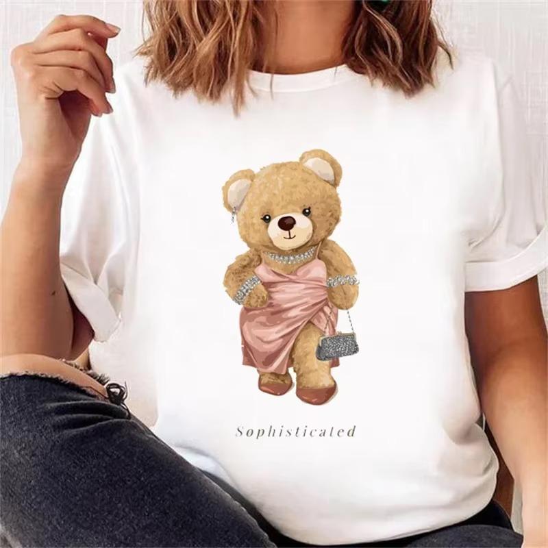 Cartoon Bear Print T Shirt Casual Y2k Harajuku Fashion Unisex Unisex Summer Spring Short Sleeve Oneck Aesthetic Tee