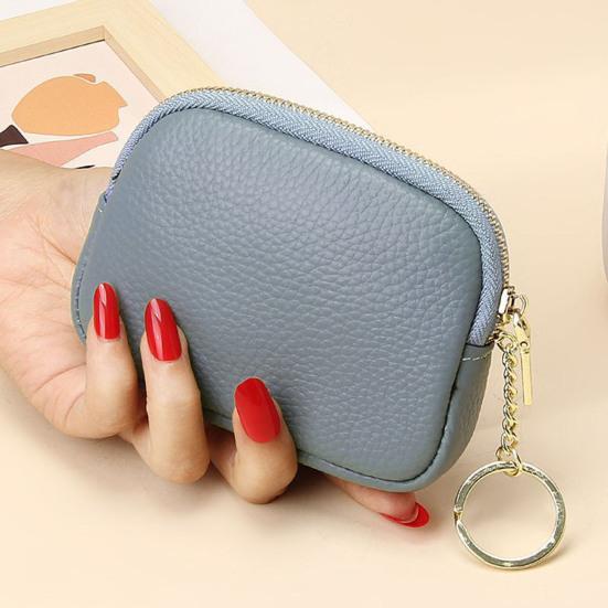 Faux Leather Coin Purse Rounded Coin Pouch Zippered Change Purse with Key Ring