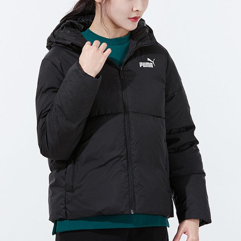 Puma Essentials Down Jacket Logo Solid Color Warm Hooded Coat Women Jacket Black 848173-01