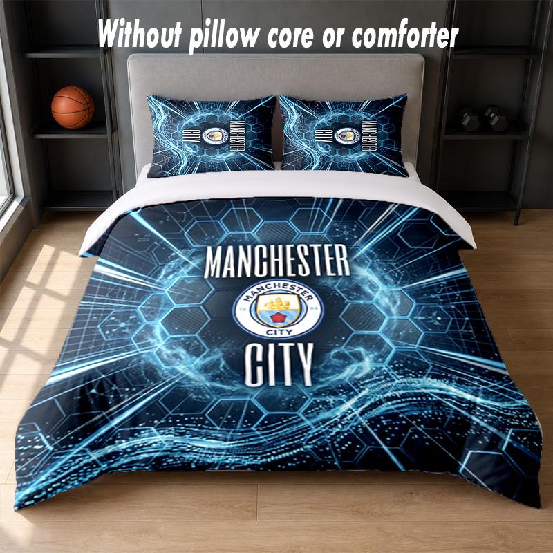 Manchester City Design Bed Bedding Set 1 Duvet Cover + 2 Pillowcases Soft Breathable Household Bed Linens