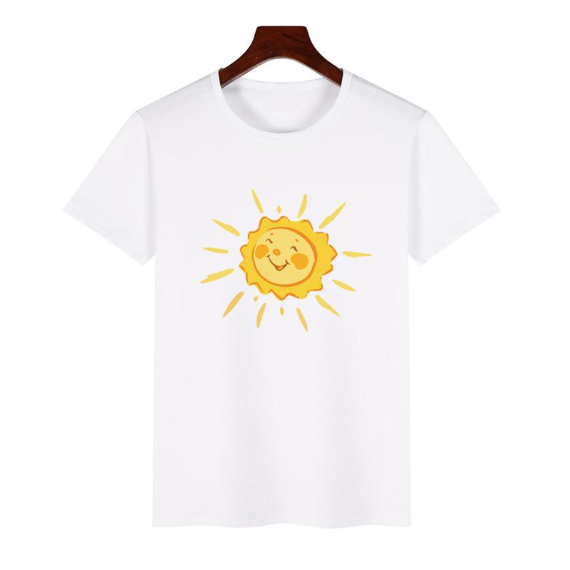 Trendy ShortSleeved Unisex Tshirt Sun Pattern Print Casual Polyester ParentChild Matching Summer Fashion Top for Boys Girls