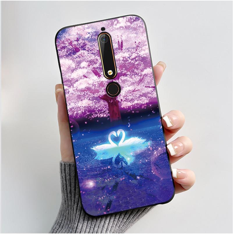 Custodia Per Nokia 6.1 6.1 Plus Custodia Antiurto Estetica Moda Cartone Animato Gatto Carino Nera Gomma Silicone Morbida Cover Bumper Alloggiamento