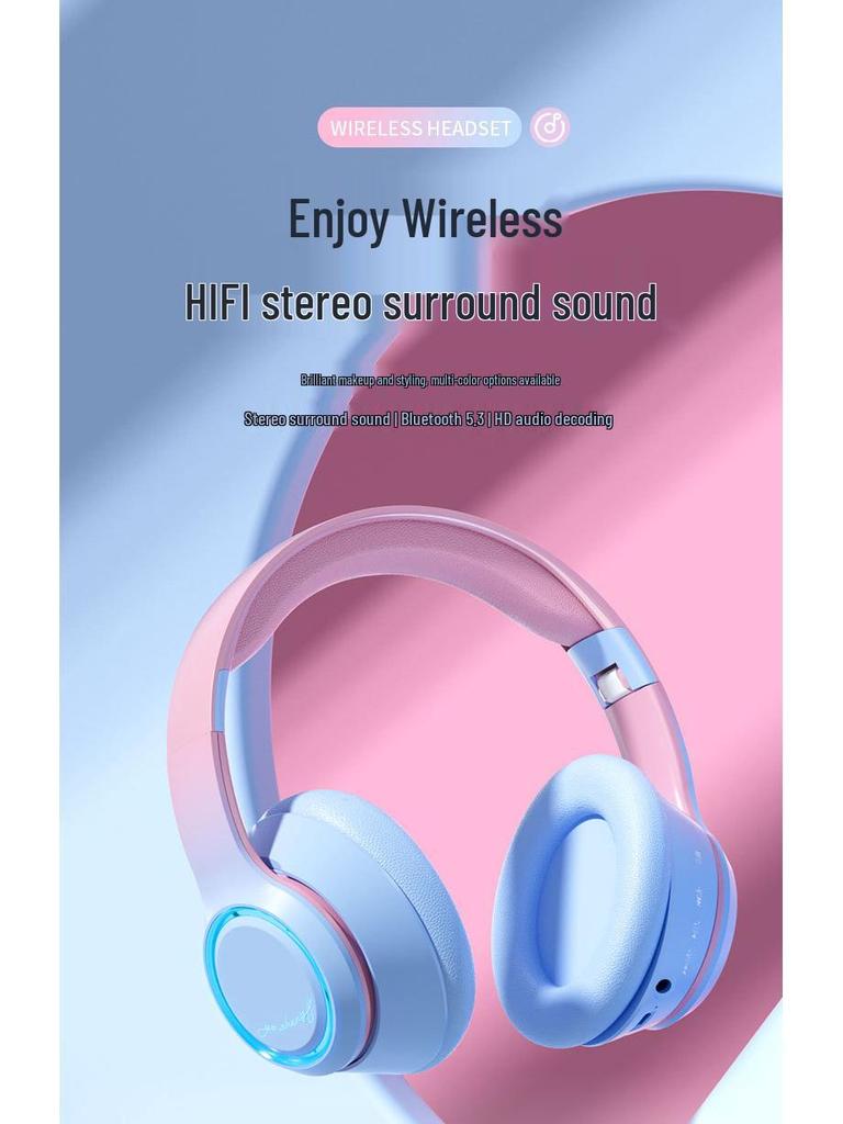 Gradient Color Head-Mounted Bluetooth Headphones with Lights - In Stock Bestseller