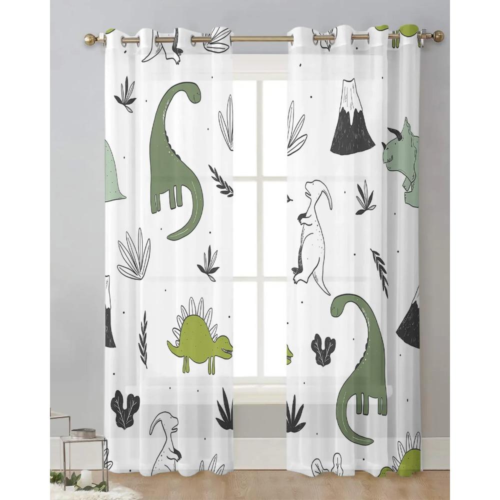 Animal Green Dinosaur Plant Sheer Curtains for Bedroom Living Room Decoration Window Curtain Kitchen Tulle Voile Organza Drapes