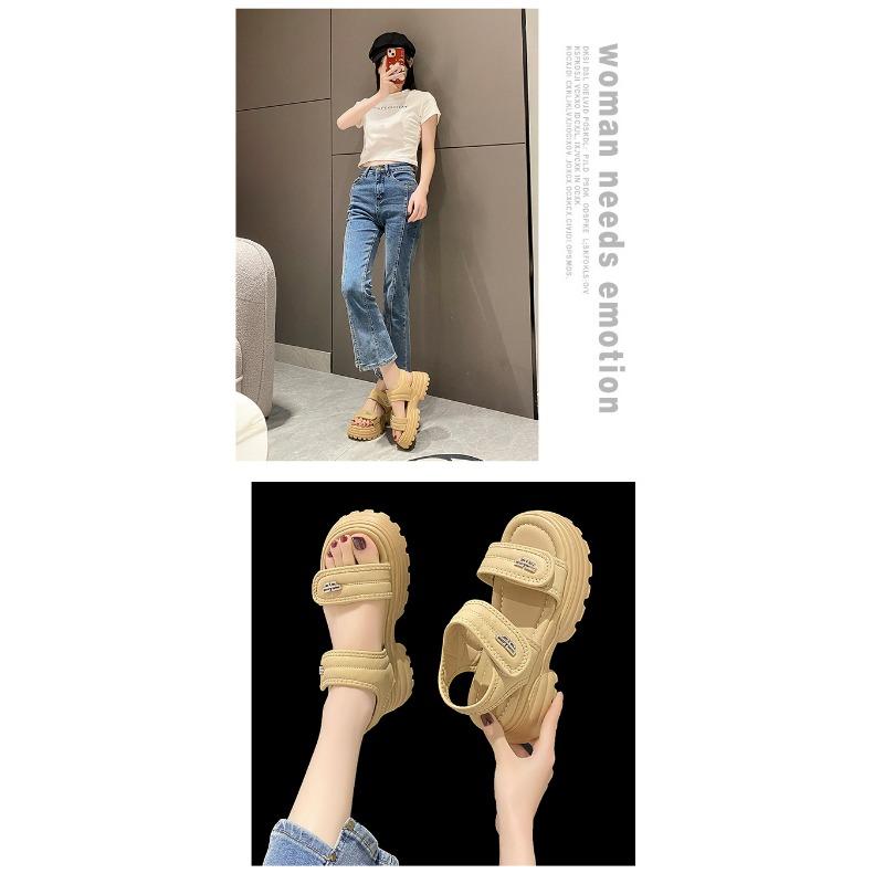 Thick Bottom Sandals Female Models Summer Outside Wear Thick Heel Velcro Students Casual Sports Sandals Slippers