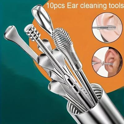 10pcs Stainless Steel Ear Wax Removal Tool Set - Spiral Rotating Ear Picking Spoon & Ear Picker Spoon for Cleaning & Collecting Ear Wax