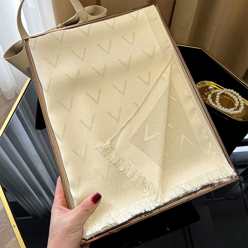 Spring Imitation Silk Scarf, Letter Warm Decoration, Sunscreen Shawl, Korean Version Of Tencel Cotton Scarf For Women