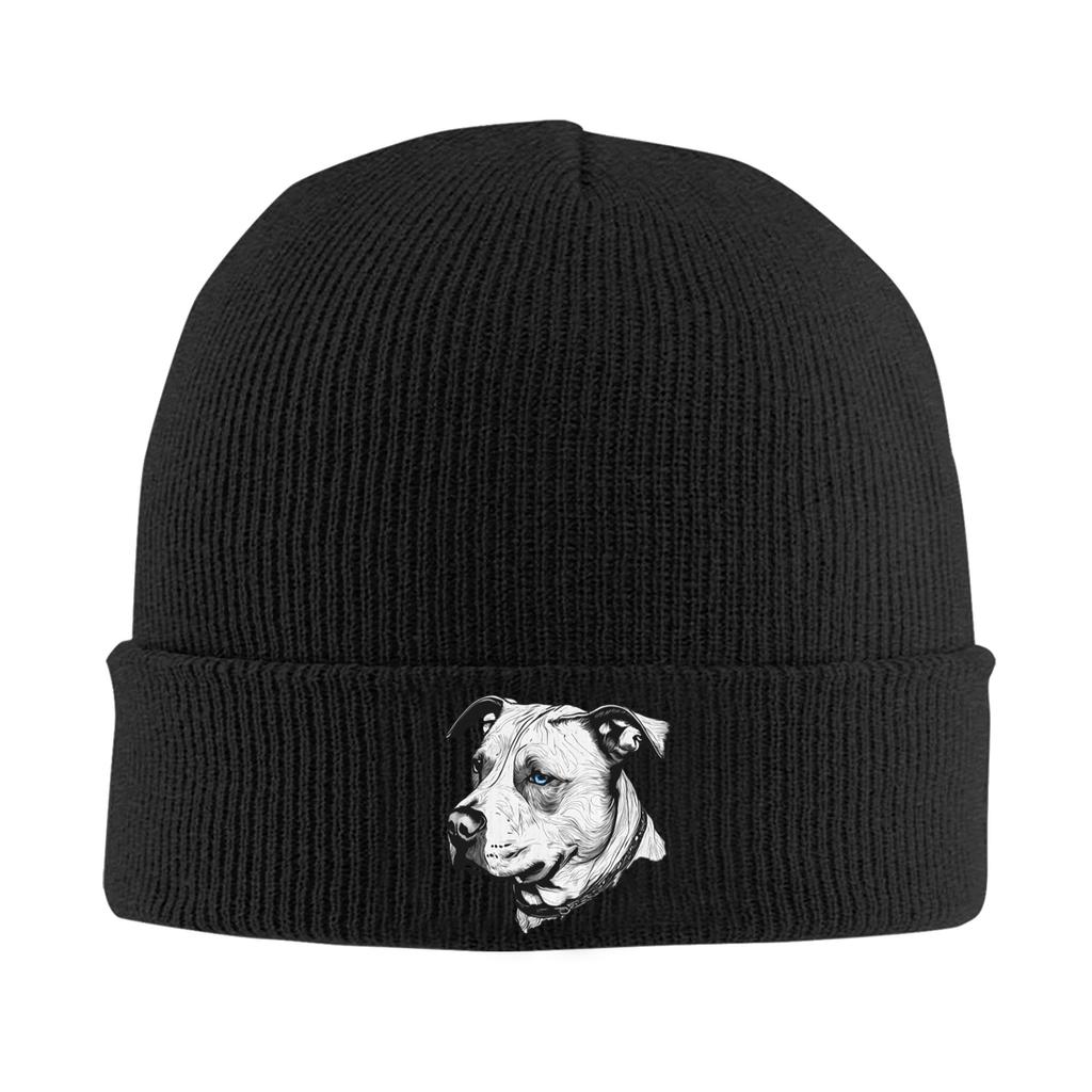 Minimalist Line Pitbull with Blue Eyes Warm Knitted Cap Winter Knit Bonnet Hat Skullies Beanies Hip Hop Caps for Unisex