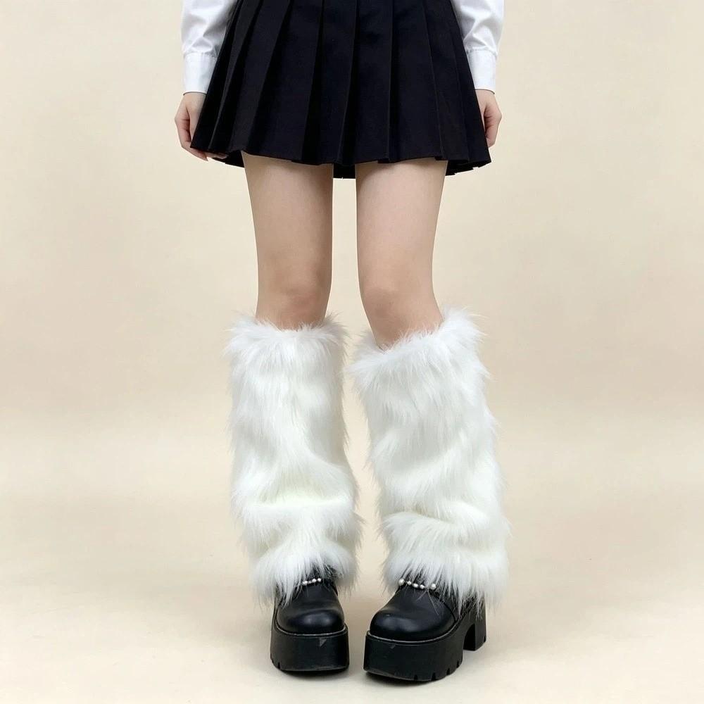 1 pair Stretchy Fit Furry Boots Cover Thickened Leg Warm Socks Vintage Fur Leg Warmer Women Girl