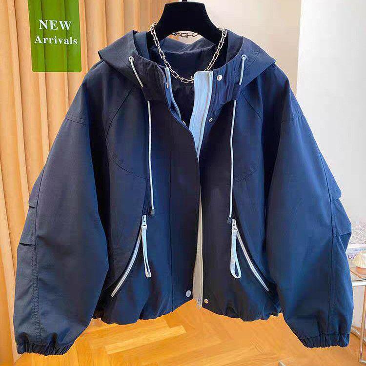 Casual Jacket Women Spring Autumn Hooded Coat Contrast High Quality Overwear Fashion Windbreaker Ladies Outcoat Tops
