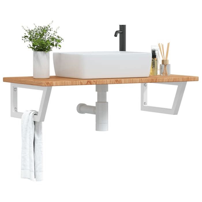 VidaXL Wall-mounted Vanity Shelf Steel and Solid Oak Wood, Floating Vanity Shelf, Vanity Shelf for Countertop 3302398