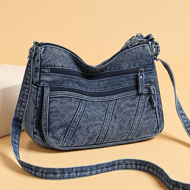 Middle-Aged Mother's Bag Denim Bag Women's Multi-Compartment Shoulder Bag