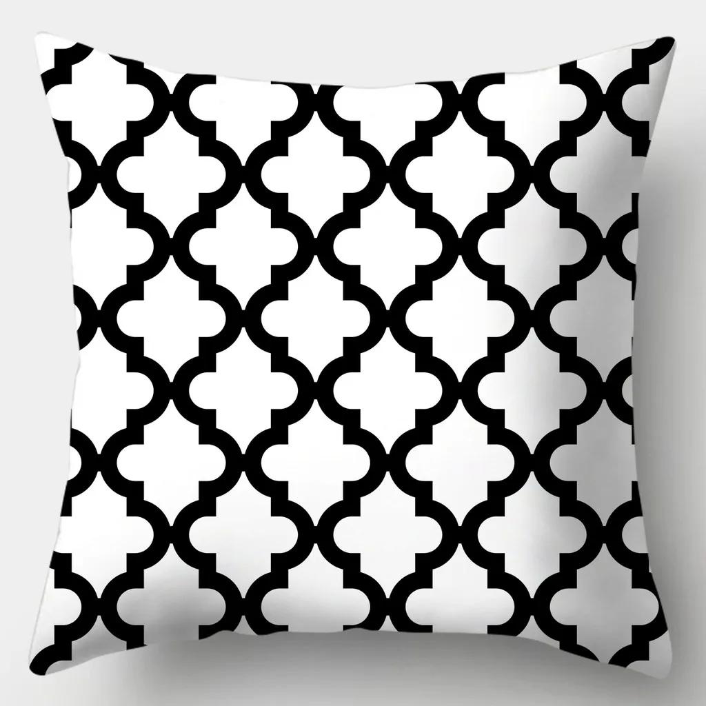 Black And White Pillowcase 45Cmx45Cm Square Sofa Pillow Cover Stripes Leaves Pattern Cushion Cover