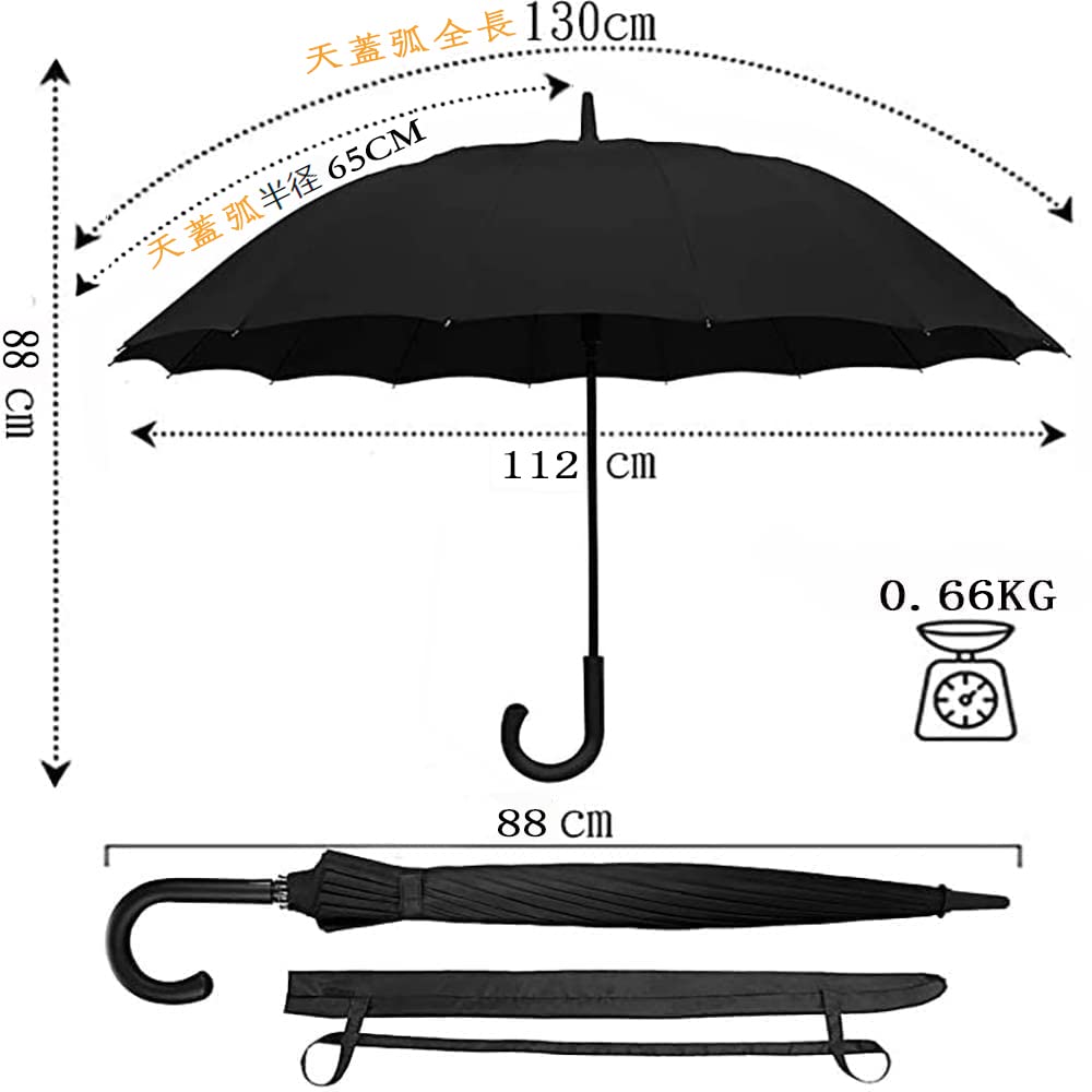 TTOVALIGERIA Lung 16 Apă Sticlă de Înaltă Rezistență Sezon Ploios Include Husă de Depozitare 65 centimetri Umbrelă, Umbrelă, Baleine, Bărbați, O Atingere, Durabil,