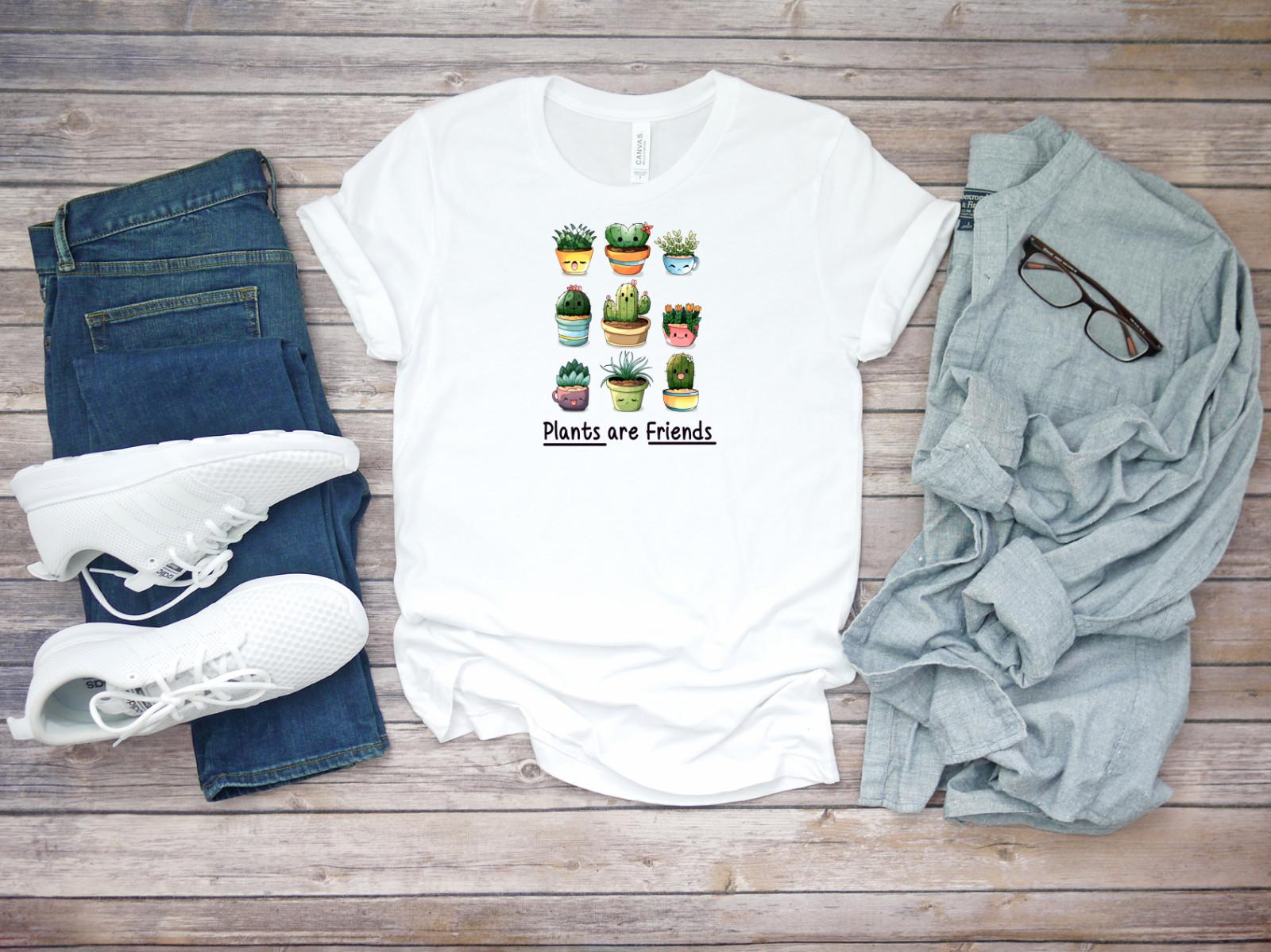 Cactus Plants are Friends Funny Plants Short Sleeve White Men T-shirt K540 L