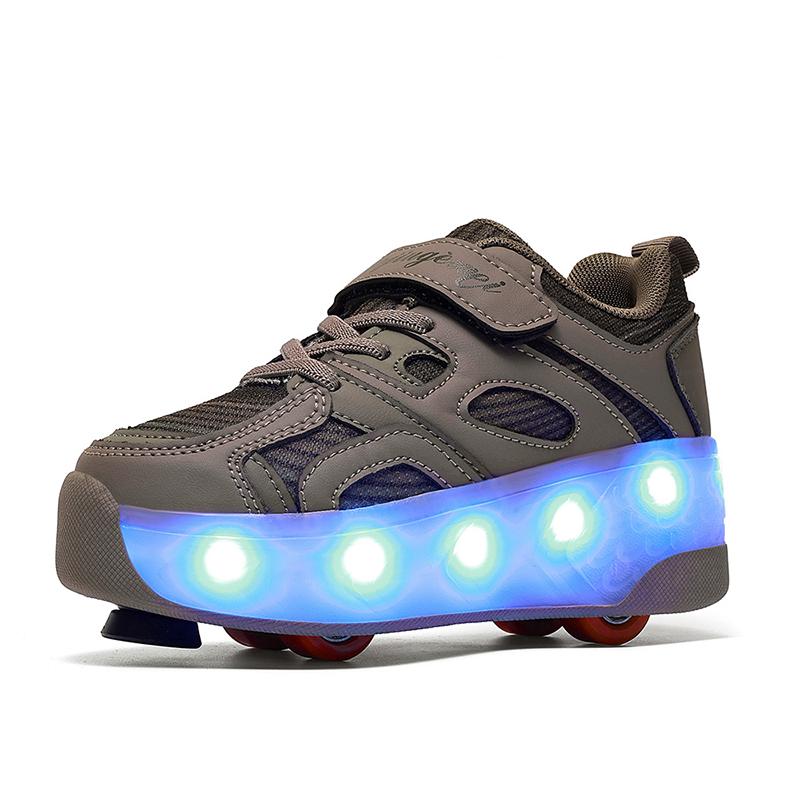 Kid's Luminous Sneakers Led Light Shoes Children's /Boys /Girls USB Charging Glowing Wheels Parkour Roller Skate Shoes