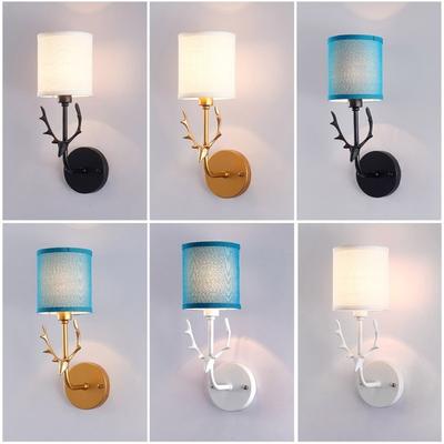 E14 Wall Lamp Cloth Iron Art Electroplating Antlers Wall Light for Home Hotel Bedroom Bedside Night Lights Christmas Lamp