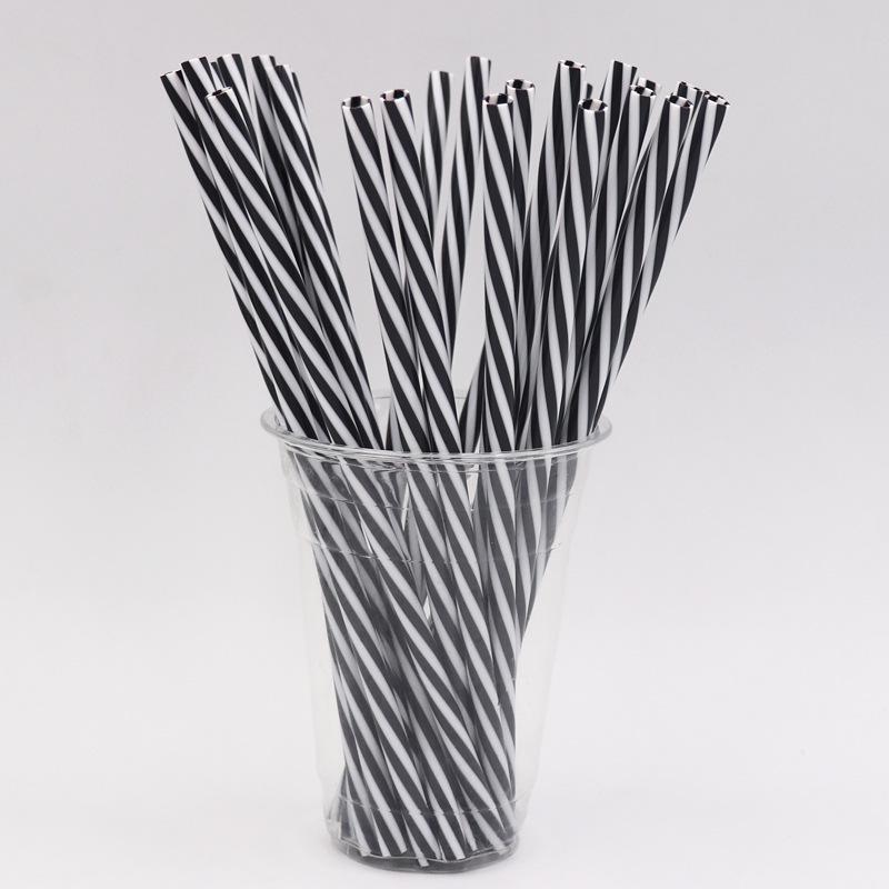 Thickened Two-Color Threaded Plastic Straws, 100-Pack