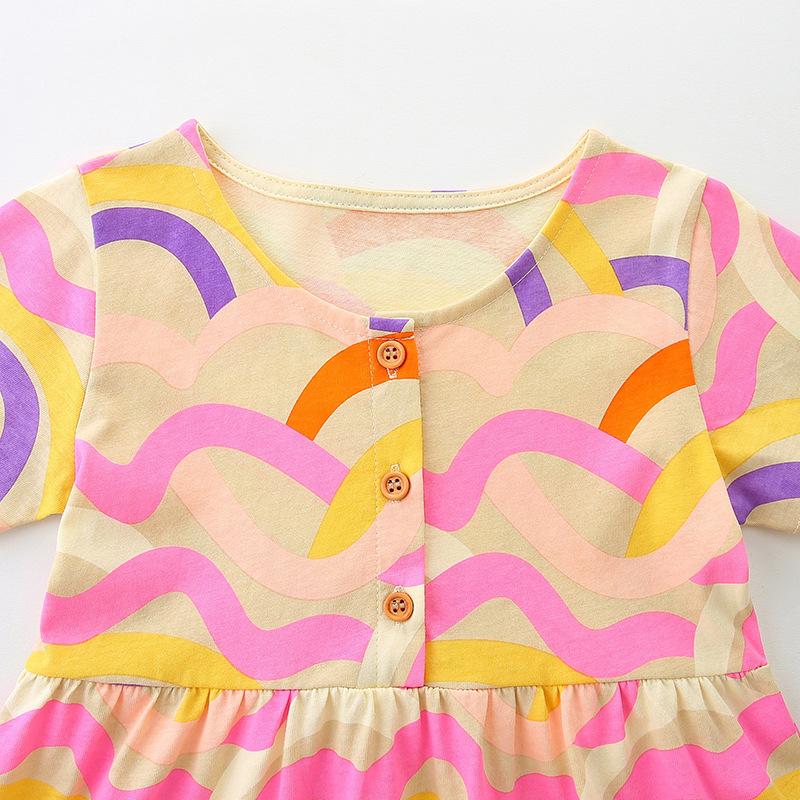Mädchen Sommer Neuankunft Prinzessinnenkleid Kinder Strick Baumwolle Rundhals Kurzarmkleid