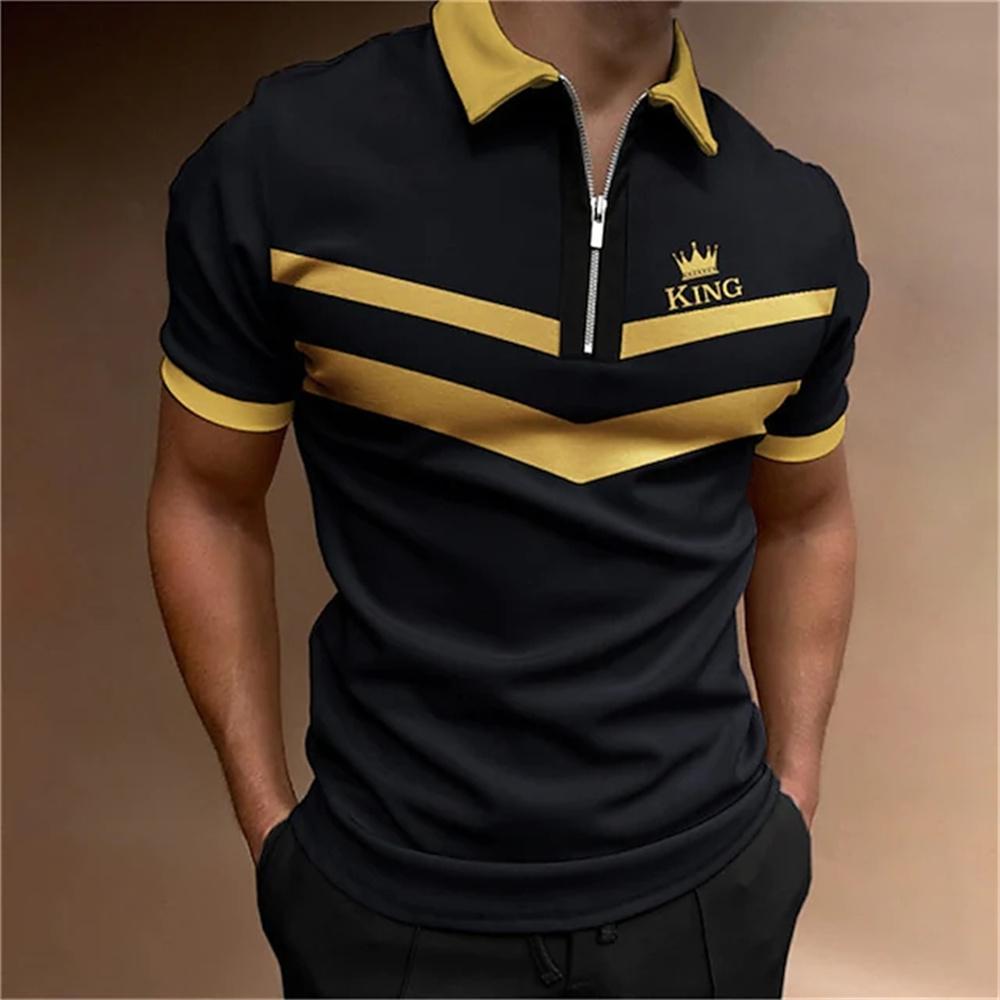 New Men's Striped Polo Shirt, Short Sleeved Shirt with Letters, High-quality Men's Poker Street T-shirt, Elegant and Breathable Shirt