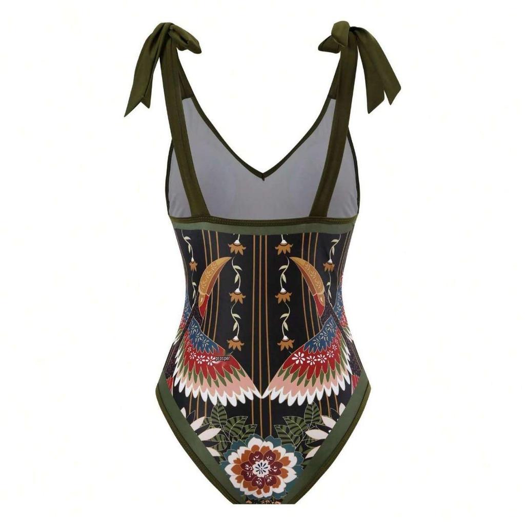 2024 European & American Retro Print Swimsuit & Beach Dress Set for Women