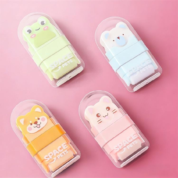 4Pcs Double Ended Animal Roller Eraser With Built In Shavings Cleaner Easy Erasing For Students Workers Writing Drawing