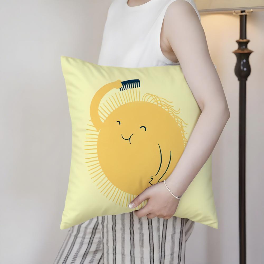 Fun Cartoon School Patterns For Children Cushion Cover Silky Elegant Comfort Sofa Bed Invisible Zipper Beach Pillowcase