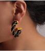 Retro Cable Knit Leather Earrings: French Chic C-Shaped Gold-Plated Copper Hoops