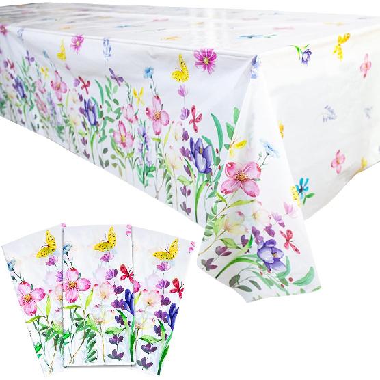 3 Pcs Easter Tablecloths, Disposable Plastic Table Cover for Party Dinner Decor, 54 x 108 Inch Rectangular(Bunny Floral Eggs)