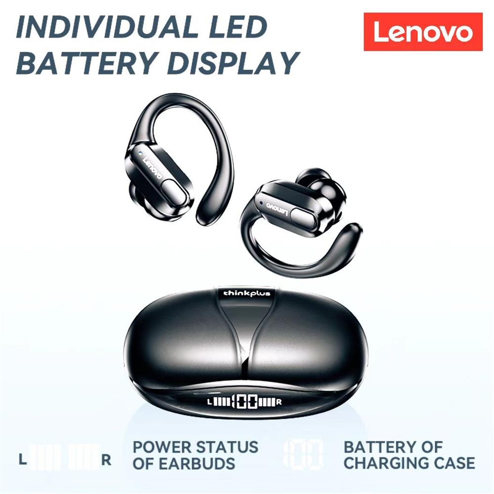 Auricolari originali Lenovo XT80 True Wireless Bluetooth 5.3 con controllo del pulsante del microfono Display di alimentazione Riduzione del rumore Ganci per le orecchie Cuffie impermeabili