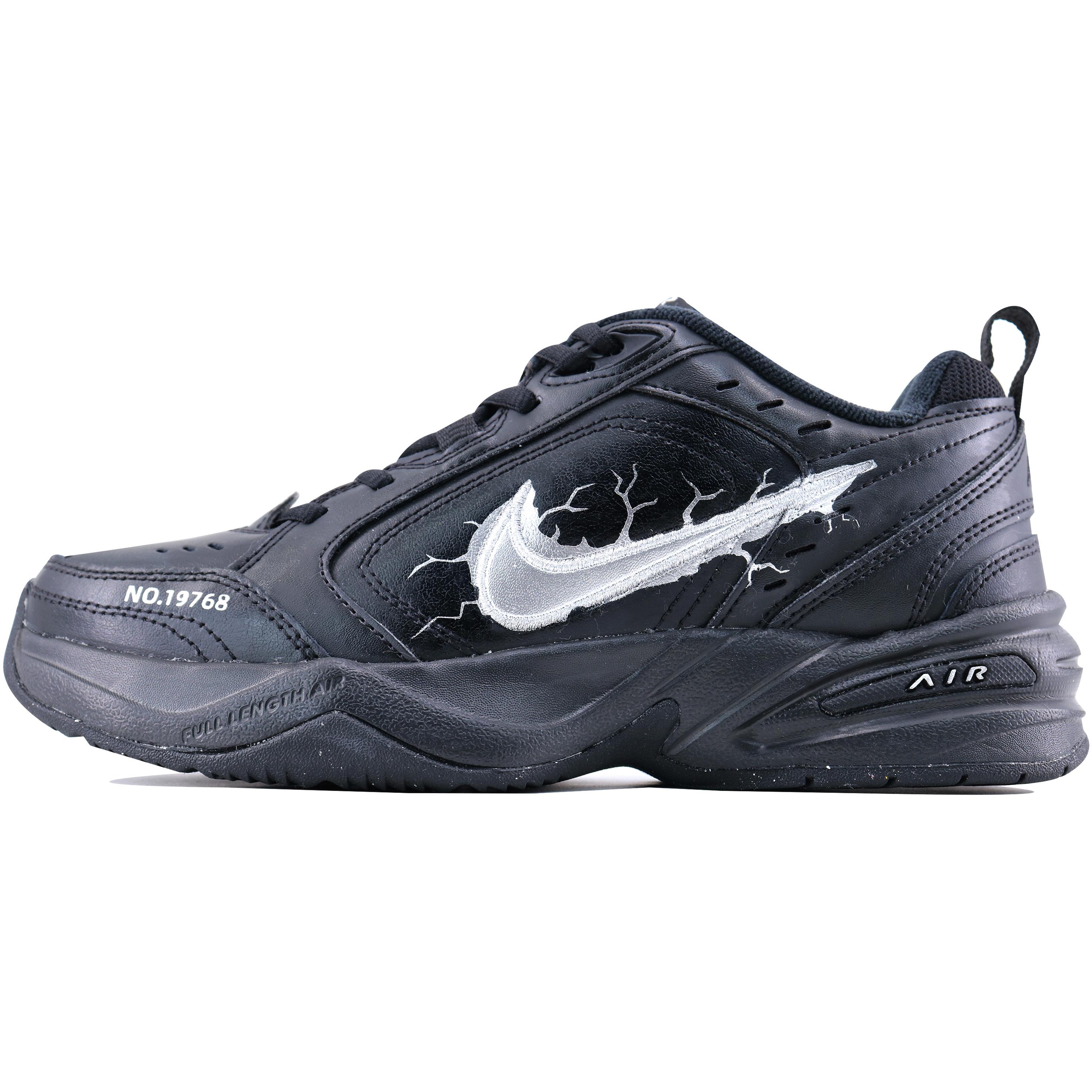 

Nike Air Monarch 4 Black Shimmer Low top Chunky Sneakers Unisex Black Silver 415445-001(Team1798-) 38.5