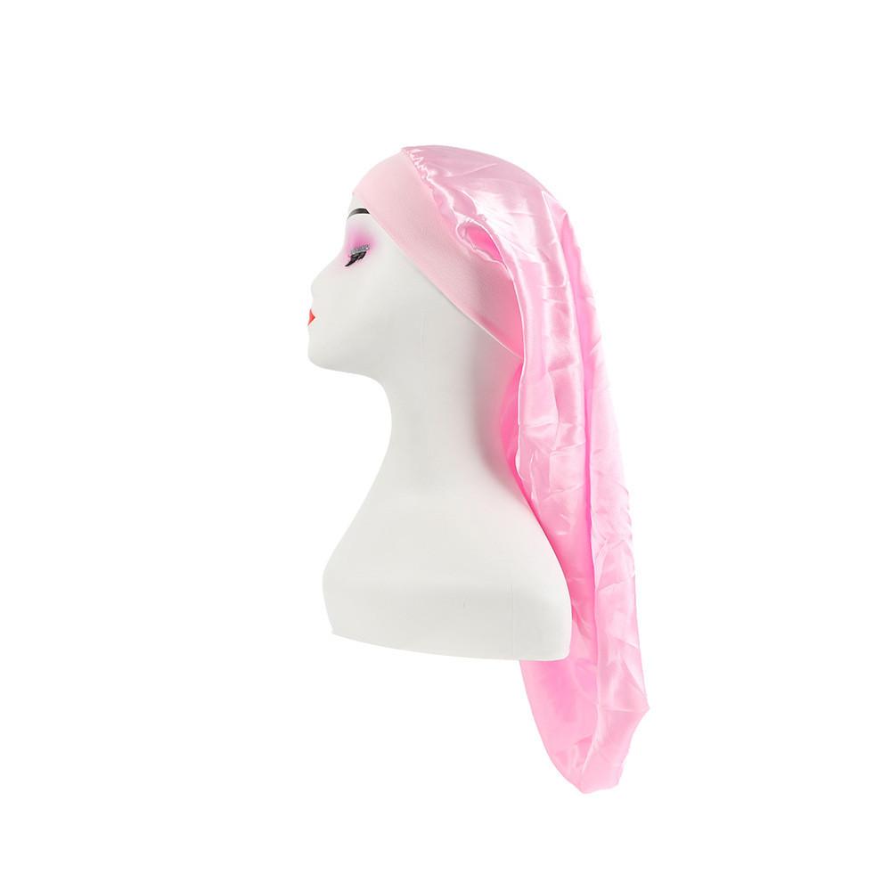 Long Large Satin Nightcap With Solid Color And Loose Tight Strap Sleeping Use