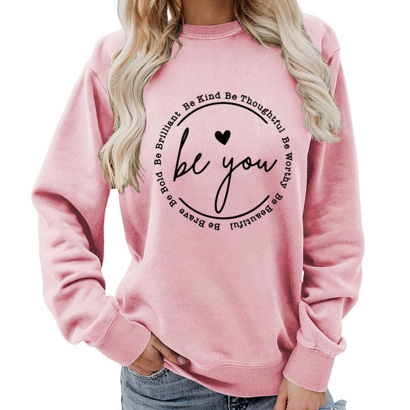 Women's Be You Letter Print Casual Loose Hoodie - Autumn/Winter Style