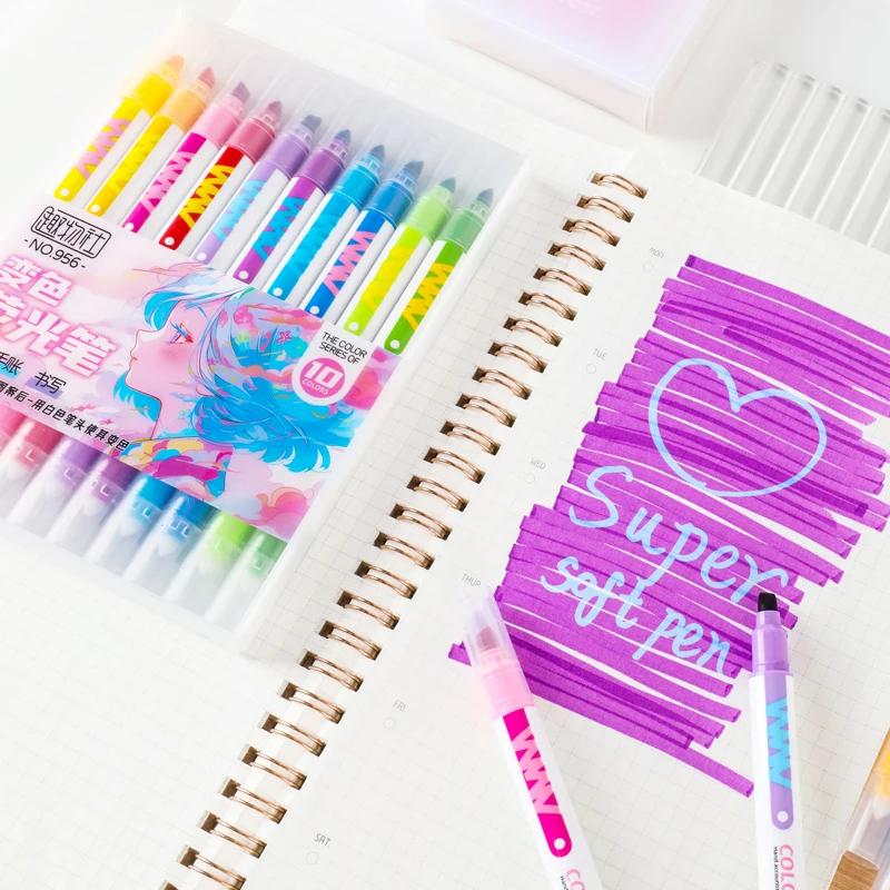 10pcs Double-ended Magic Color Changing Highlighter Pen Set Student Diary Scrapbook Painting DIY Making, Office Cute Stationery