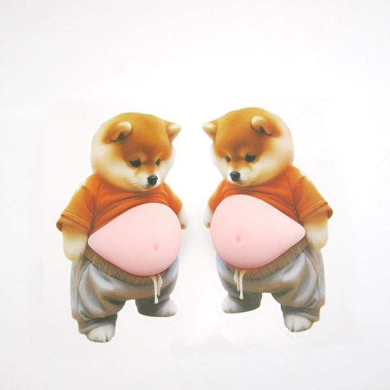 2 ks 3D nálepky na štípání břicha Kreativní kreslené nálepky na auto proti kolizi PP nálepka na zadek Dekorace psa Shiba Inu