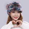 Autumn and Winter Rex Rabbit Fur Duckbill Hat with Rose Side Flower Women's Fox Fur Hat Knitted Warm Thick Fashion Hat with Brim