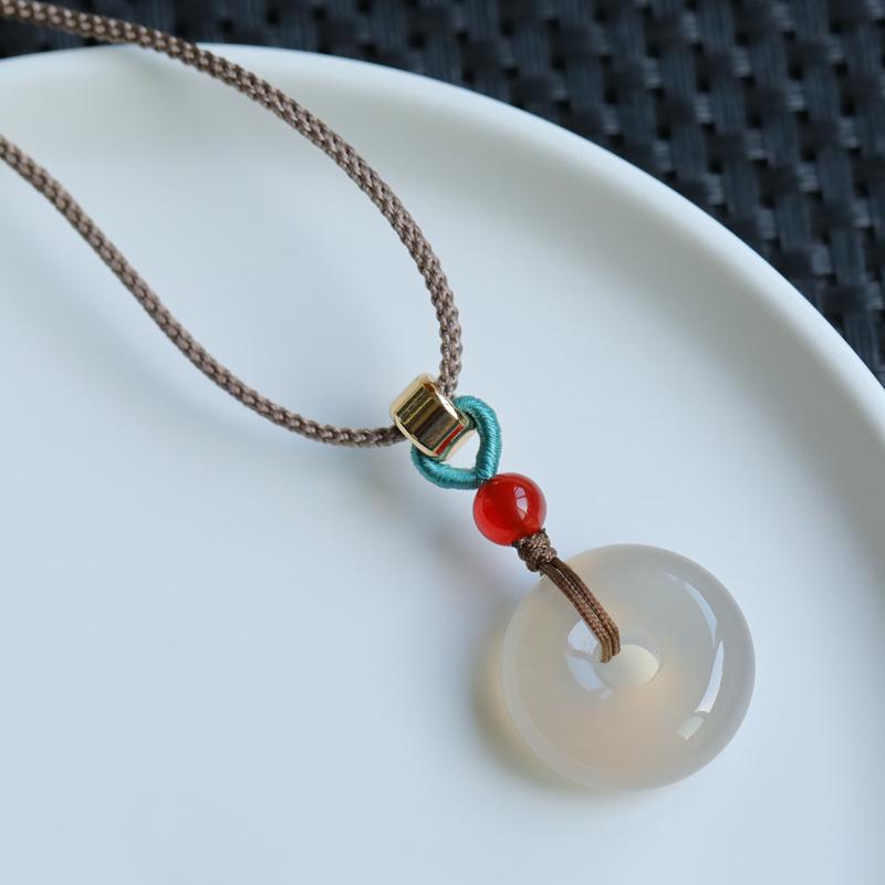 Peace and Safety Ice Jade Chalcedony Crystal Peace Buckle Pendant Lucky Jade Pendant for Women and Babies