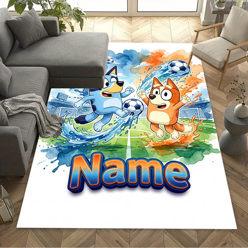 Soccer Fun Bluey Customized Name Floor Rug Office Rug Design for Dormitory Study room Playrooms Bedrooms Antislip Carpet Decorate Offices