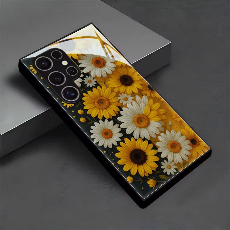 

Premium Tempered Glass Phone Case For Galaxy S26 S21 S22 S23 S24 S25 FE Ultra Plus. Fresh Daisies Sunflowers. For Galaxy S26