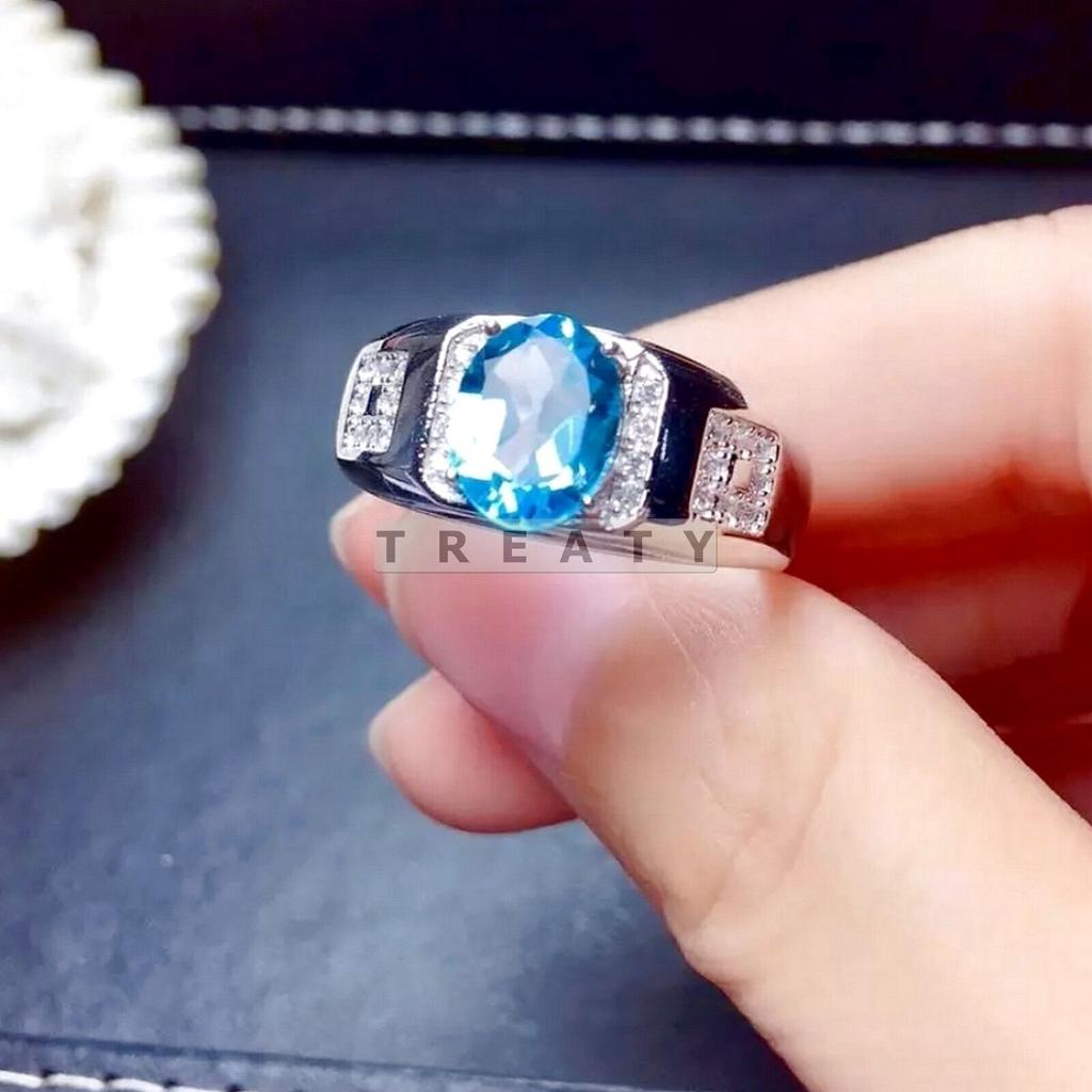 Blue Topaz Oval Cut Gemstone With 925 Sterling Silver Ring For Men's #258 JL375725491547