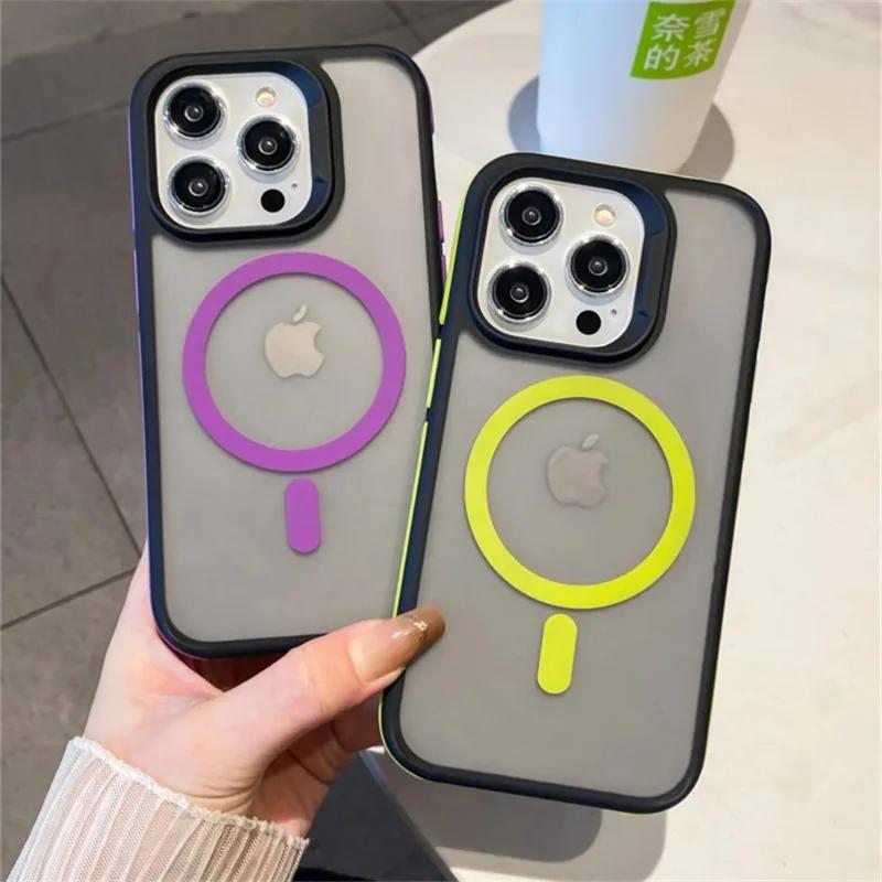 Luxury Frame Colorful Matte Translunt Magnetic For Magsafe Case For iPhone 14 11 12 13 15 Pro Max Plus Wireless Charging Cover