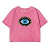 Blue Eyesprinting Women Washed Short Clothes Casual Fashion Tshirts Street Distress Midriff-Baring Tee Tops T Shirts