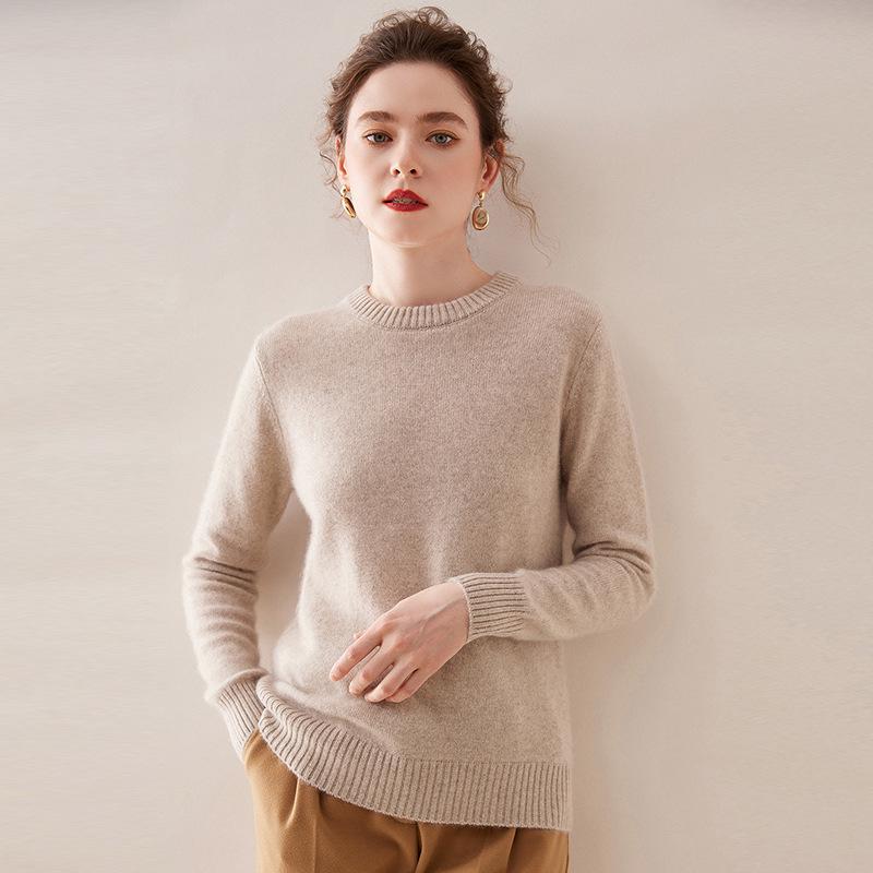 2025 Women's Autumn/Winter Cashmere Round Neck Double-Ply Thick Sweater - Loose, Versatile, Knit Base Layer
