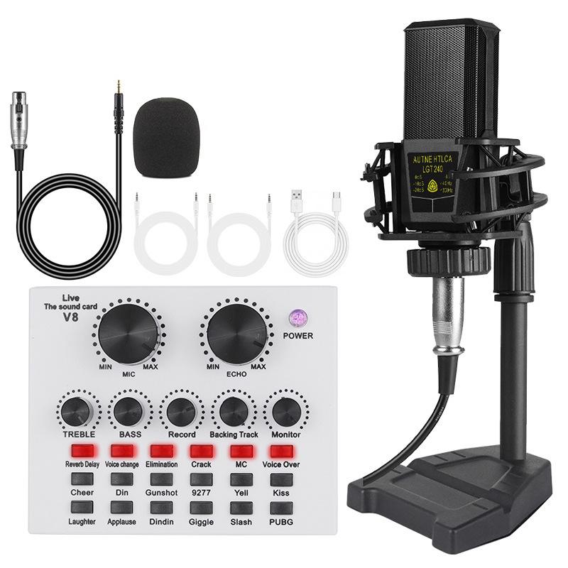 English Version V8 Podcast LGT240 Condenser Microphone Set for Computer Live Streaming