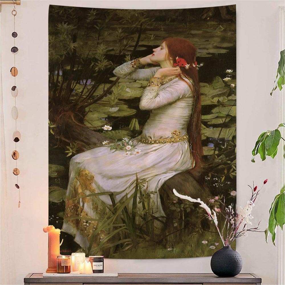 John William Waterhouse Anime Tapestry Hippie Flower Wall Carpets Dorm Decor Cheap Hippie Wall Hanging