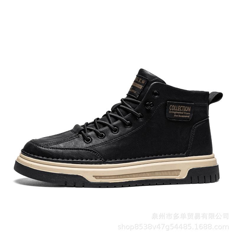 

Autumn and winter high-top casual board shoes daily out fleece warm comfortable flat heel strap Martin tide boots 39 чёрный